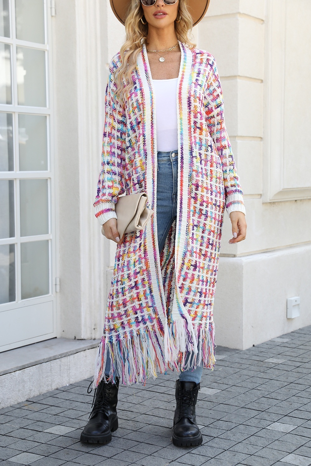 Elegant Colorful Long Cardigan Sweater Womens Large Size Knitted Sweater Coat